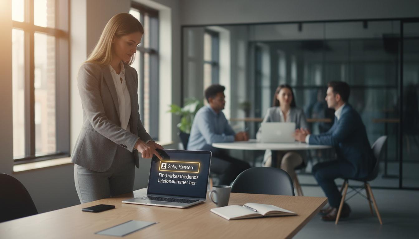 Kvinde peger på kontaktkort